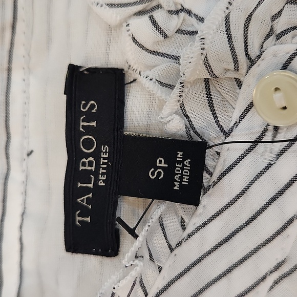 NWT Talbots Striped Ruffled Neck Roll Up Sleeve Button Up Shirt Size PS - Picture 9 of 10